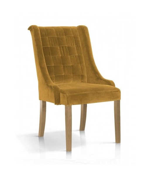 Chaise rembourrée en tissu, avec pieds en bois Prince Velours Jaune / Chêne, l55xA70xH105 cm Paris Déstockage Promo