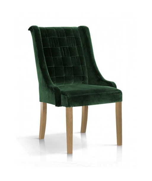 Chaise rembourrée en tissu, avec pieds en bois Prince Velvet Vert / Chêne, l55xA70xH105 cm de pas cher