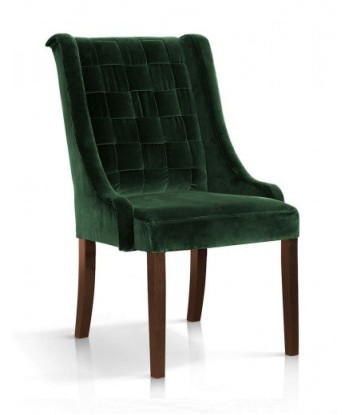 Chaise rembourrée en tissu, avec pieds en bois Prince Velvet Vert / Noyer, l55xA70xH105 cm les ligaments