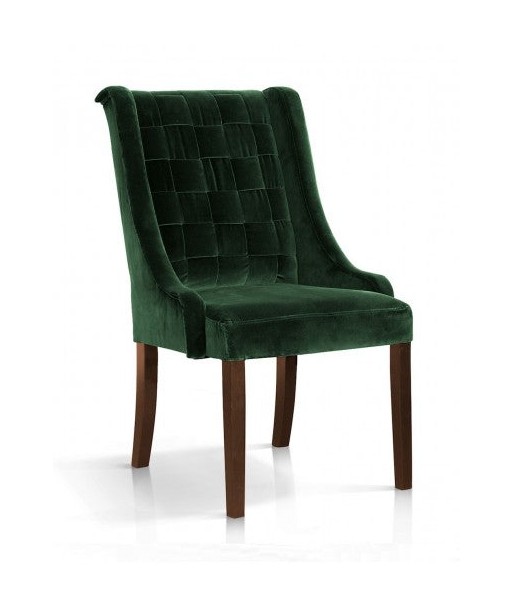 Chaise rembourrée en tissu, avec pieds en bois Prince Velvet Vert / Noyer, l55xA70xH105 cm les ligaments