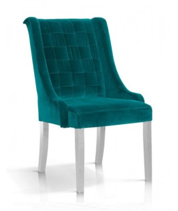 Chaise rembourrée en tissu, avec pieds en bois Prince Velvet Turquoise / Blanc, l55xA70xH105 cm sur le site 