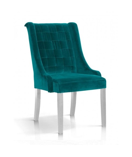 Chaise rembourrée en tissu, avec pieds en bois Prince Velvet Turquoise / Blanc, l55xA70xH105 cm sur le site 