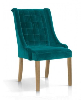 Chaise rembourrée en tissu, avec pieds en bois Prince Velours Turquoise / Chêne, l55xA70xH105 cm pas cheres