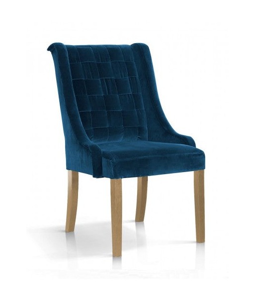 Chaise rembourrée en tissu, avec pieds en bois Prince Velvet Navy / Chêne, l55xA70xH105 cm pas cher chine