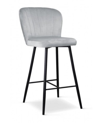 Tabouret de bar rembourré en tissu, avec pieds en métal Shelly Small Argent / Noir, l50xA53xH96 cm Livraison rapide