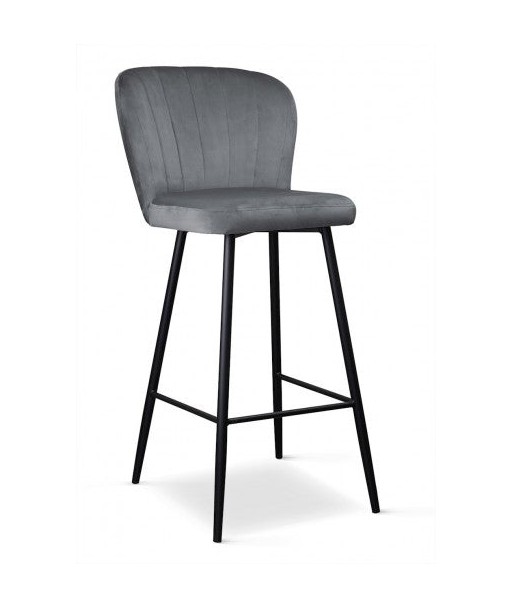 Tabouret de bar rembourré en tissu, avec pieds en métal Shelly Gris / Noir, l50xA53xH106 cm Pour