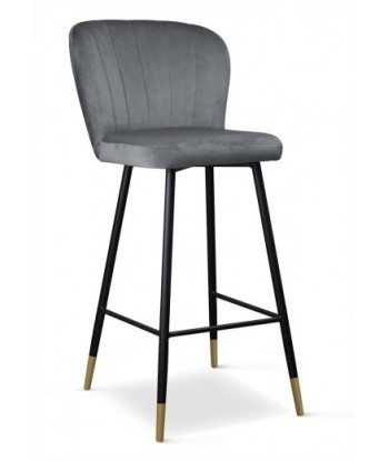 Tabouret de bar rembourré en tissu, avec pieds en métal Shelly Gris / Noir / Doré, l50xA53xH106 cm sur le site 