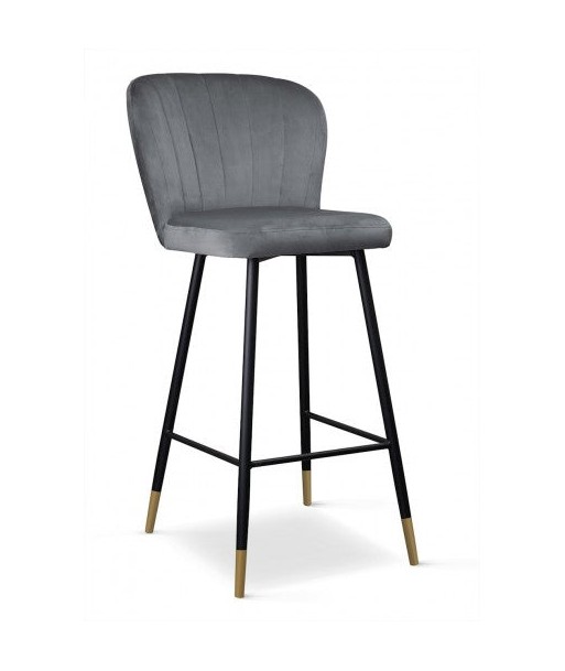 Tabouret de bar rembourré en tissu, avec pieds en métal Shelly Gris / Noir / Doré, l50xA53xH106 cm sur le site 