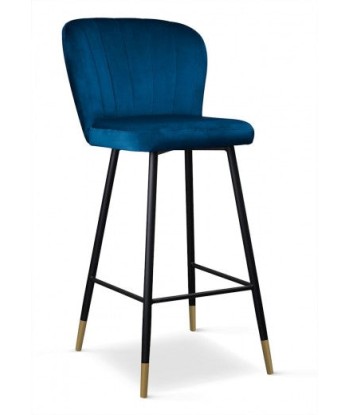 Tabouret de bar tapissé de tissu, avec pieds en métal Shelly Bleu / Noir / Or, l50xA53xH106 cm En savoir plus