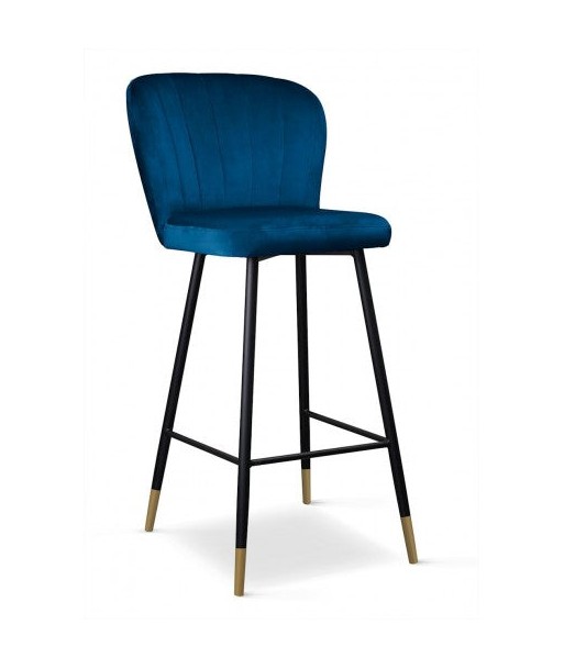 Tabouret de bar tapissé de tissu, avec pieds en métal Shelly Bleu / Noir / Or, l50xA53xH106 cm En savoir plus