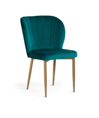 Chaise capitonnée tissu et pieds métal Shelly Velours Turquoise / Chêne, l58xA63xH86 cm à prix réduit toute l'année