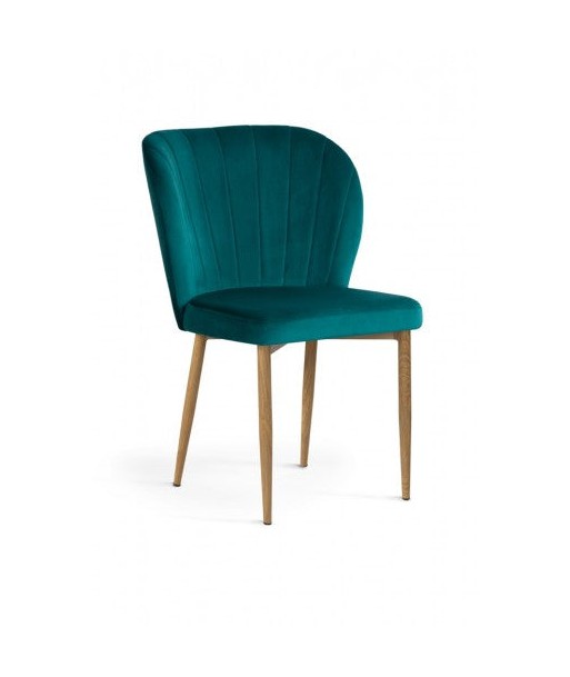 Chaise capitonnée tissu et pieds métal Shelly Velours Turquoise / Chêne, l58xA63xH86 cm à prix réduit toute l'année