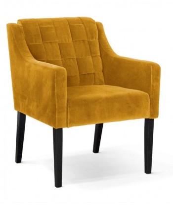 Fauteuil fixe tapissé de tissu et pieds en bois Trevor Velvet Jaune / Noir, l68xA66xH85 cm la colonne vertébrale