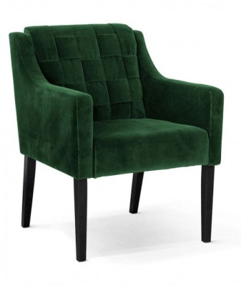 Fauteuil fixe tapissé de tissu et pieds en bois Trevor Velvet Vert / Noir, l68xA66xH85 cm destockage