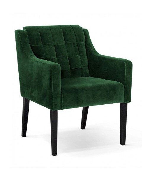 Fauteuil fixe tapissé de tissu et pieds en bois Trevor Velvet Vert / Noir, l68xA66xH85 cm destockage