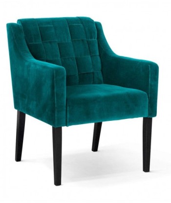 Fauteuil fixe tapissé de tissu et pieds en bois Trevor Velvet Turquoise / Noir, l68xA66xH85 cm en ligne des produits 