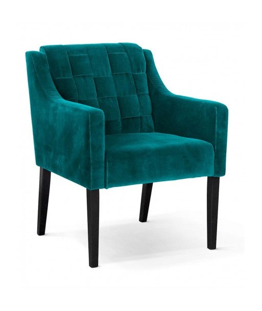 Fauteuil fixe tapissé de tissu et pieds en bois Trevor Velvet Turquoise / Noir, l68xA66xH85 cm en ligne des produits 