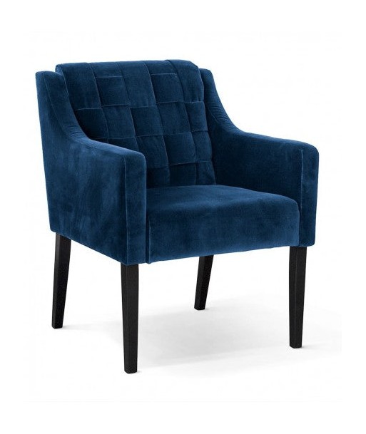 Fauteuil fixe tapissé de tissu et pieds en bois Trevor Velvet Bleu / Noir, l68xA66xH85 cm prix