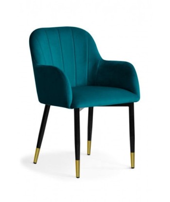 Chaise capitonnée tissu et pieds métal Tulip Velours Turquoise / Noir / Or, l55xA57xH84 cm 2024