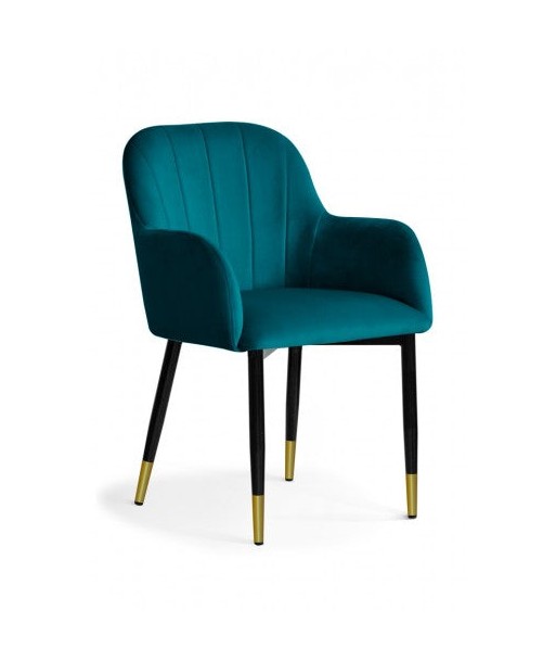 Chaise capitonnée tissu et pieds métal Tulip Velours Turquoise / Noir / Or, l55xA57xH84 cm 2024