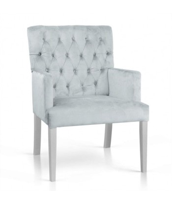 Fauteuil fixe tapissé de tissu, avec pieds en bois Zara Argent / Blanc, l60xA66xH85 cm Faites des économies