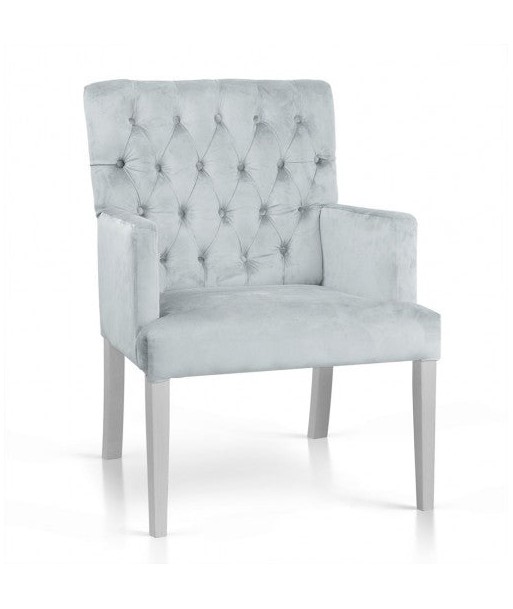 Fauteuil fixe tapissé de tissu, avec pieds en bois Zara Argent / Blanc, l60xA66xH85 cm Faites des économies