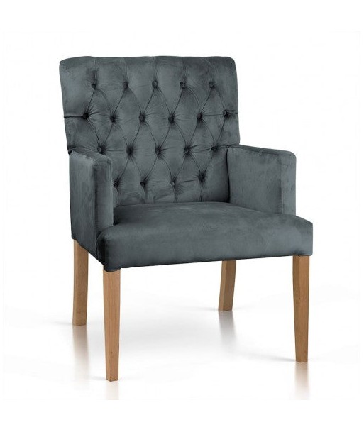 Fauteuil fixe tapissé de tissu, avec pieds en bois Zara Gris / Chêne, l60xA66xH85 cm pas cher