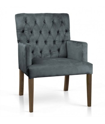 Fauteuil fixe tapissé de tissu, avec pieds en bois Zara Gris / Noyer, l60xA66xH85 cm l'achat 