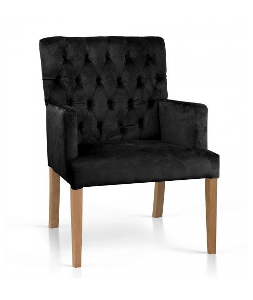 Fauteuil fixe tapissé de tissu, avec pieds en bois Zara Noir / Chêne, l60xA66xH85 cm s'inspire de l'anatomie humaine