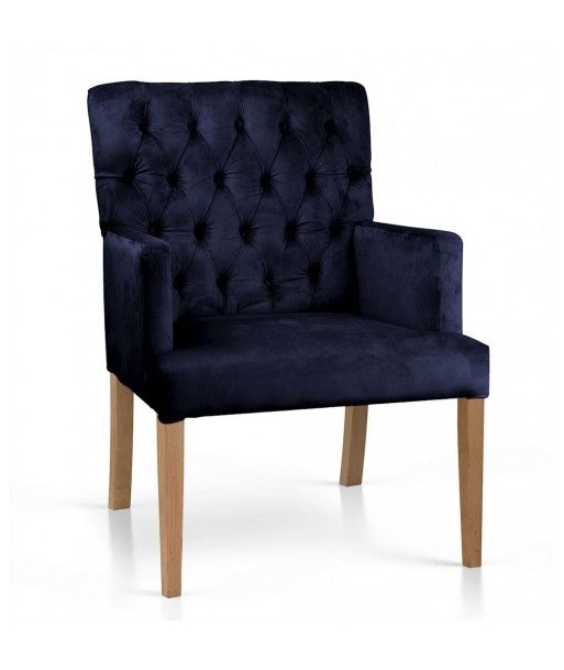 Fauteuil fixe tapissé de tissu, avec pieds en bois Zara Marine / Chêne, l60xA66xH85 cm Livraison rapide