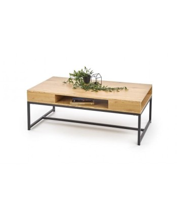 Table basse en MDF et métal Chêne Adelle / Noir, L110xl60xH44 cm soldes