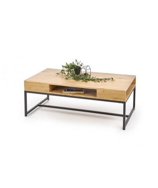 Table basse en MDF et métal Chêne Adelle / Noir, L110xl60xH44 cm soldes