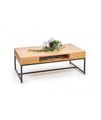 Table basse en MDF et métal Chêne Adelle / Noir, L110xl60xH44 cm soldes