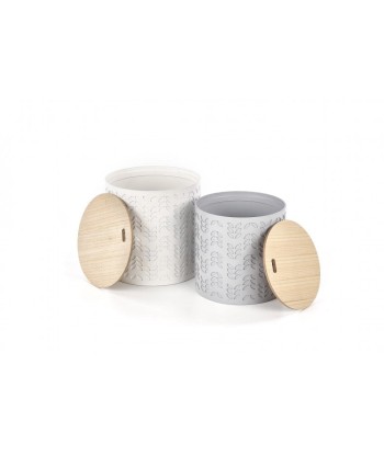 Set de 2 tables basses en MDF et bois Blanc Blanc / Gris, Ø39xH40 / Ø35xH35 cm l'évolution des habitudes 