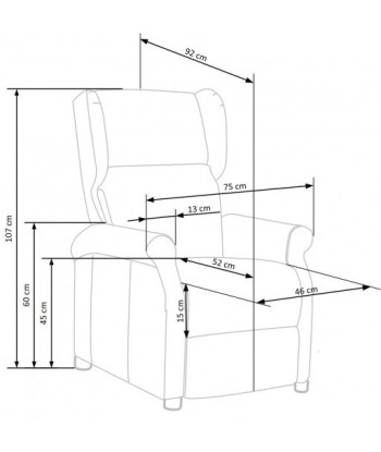 Fauteuil inclinable tapissé de tissu Agustin Gris, l75xA92xH107 cm de la marque