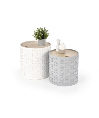 Set de 2 tables basses en MDF et bois Blanc Blanc / Gris, Ø39xH40 / Ø35xH35 cm l'évolution des habitudes 