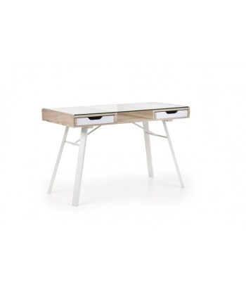 Table de bureau en verre, MDF et métal, avec 2 tiroirs B-33 Chêne Sonoma / Blanc, L120xl60xH76 cm votre