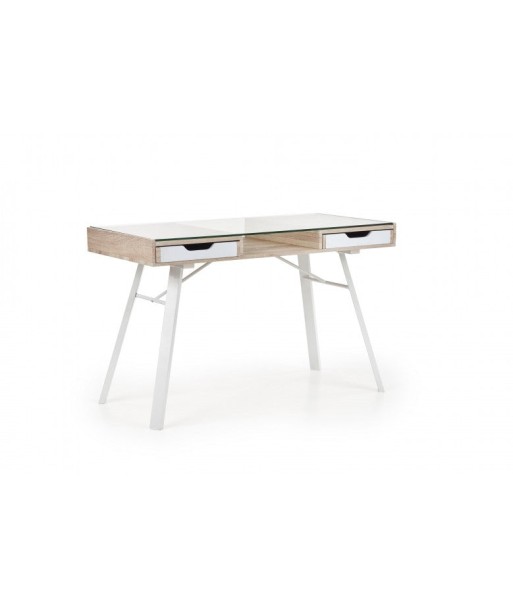 Table de bureau en verre, MDF et métal, avec 2 tiroirs B-33 Chêne Sonoma / Blanc, L120xl60xH76 cm votre