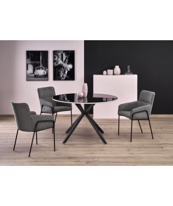 Table en verre, MDF et métal Avelar Noir / Blanc, Ø120xH76 cm Economisez 