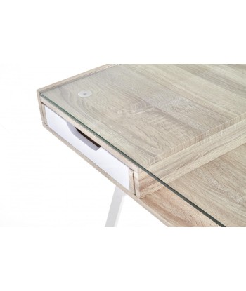 Table de bureau en verre, MDF et métal, avec 2 tiroirs B-33 Chêne Sonoma / Blanc, L120xl60xH76 cm votre