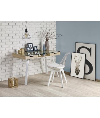 Table de bureau en verre, MDF et métal, avec 2 tiroirs B-33 Chêne Sonoma / Blanc, L120xl60xH76 cm votre