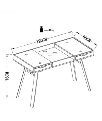 Table de bureau en verre, MDF et métal, avec 2 tiroirs B-33 Chêne Sonoma / Blanc, L120xl60xH76 cm votre