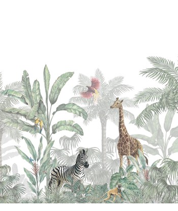 Papier peint panoramique enfant jungle tropicale et animaux - Savana À commander