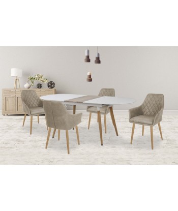 Table extensible en MDF et métal Calibre Blanc / Chêne San Remo, L160-200xl90xH76 cm la chaussure