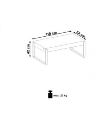 Table basse en MDF et métal Capri Chêne San Remo / Noir, L110xl64xH42 cm rembourrage situé sous