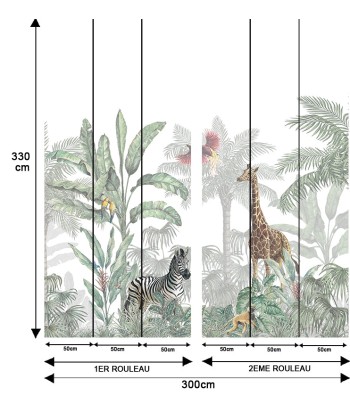 Papier peint panoramique enfant jungle tropicale et animaux - Savana À commander