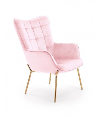 Fauteuil fixe tapissé de tissu, avec pieds en métal Castle 2 Rose clair / Or, l71xA79xH97 cm d'Europe débarque