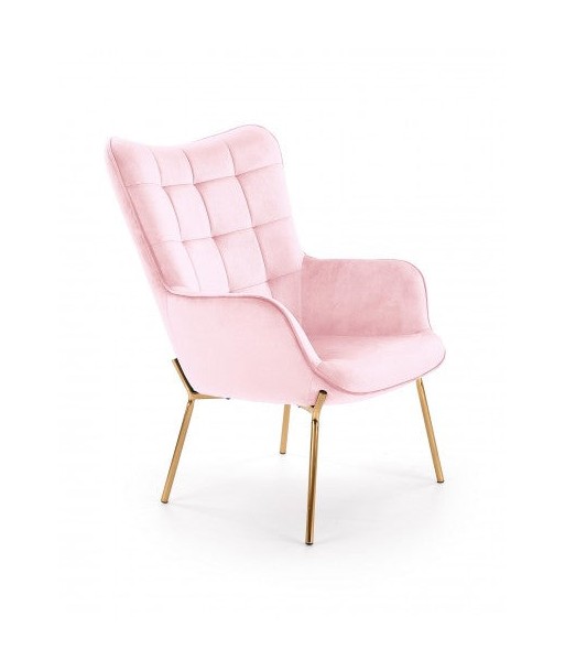 Fauteuil fixe tapissé de tissu, avec pieds en métal Castle 2 Rose clair / Or, l71xA79xH97 cm d'Europe débarque