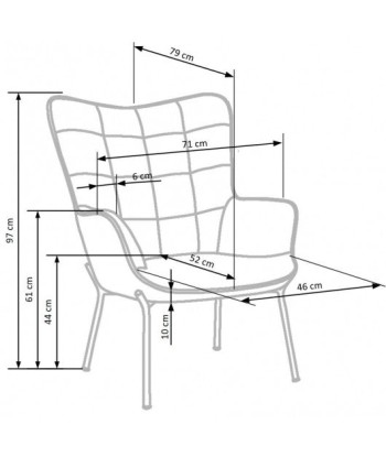 Fauteuil fixe tapissé de tissu, avec pieds en métal Castle 2 Rose clair / Or, l71xA79xH97 cm d'Europe débarque