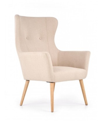 Fauteuil rembourré en tissu, avec pieds en bois Cotto Beige, l73xA76xH99 cm les ctes